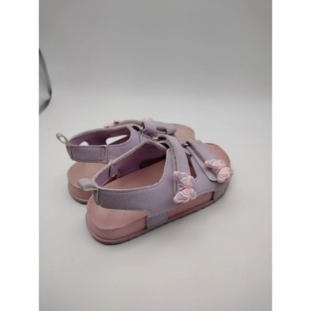 First Steps Girls Lavender Purple Butterfly Strappy Sandals Size 10 Hook & Loop